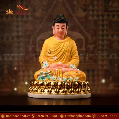 Tượng Bổn sư Thích Ca Mâu Ni Thạch Anh Kim Liên Hoàng Y T2412