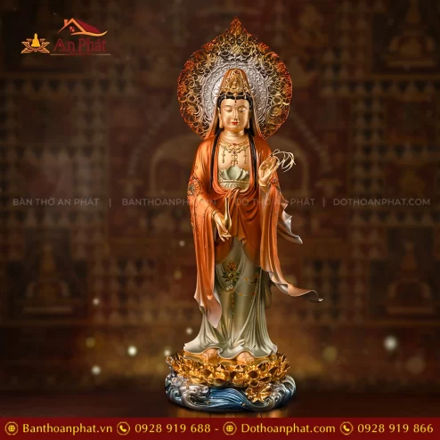 Tượng Quan Âm Ngọc Thạch phủ Đồng Kim Xích Quang T2408