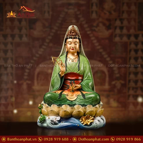 Tượng Quan Âm Ngọc Thạch phủ đồng Lục Bảo Vân T2401