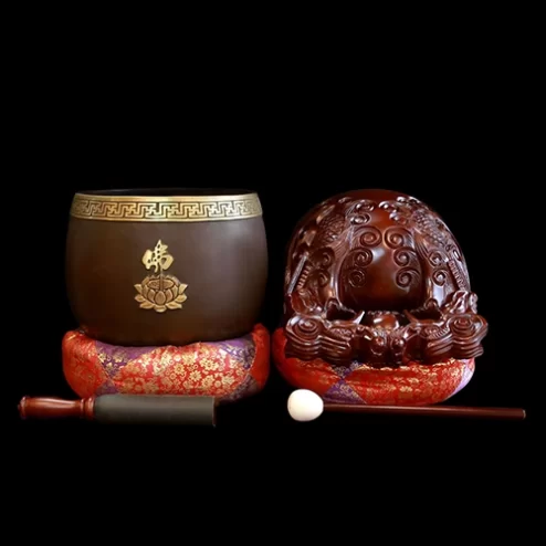 Bộ Chuông Đồng Chữ Phật - Mõ Rồng Gỗ cỡ lớn AK11218