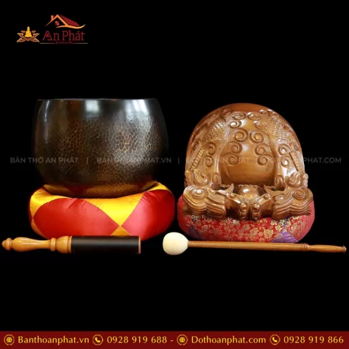 Bộ Chuông Đồng Đen - Mõ Rồng Gỗ tụng kinh Đài Loan AK11219
