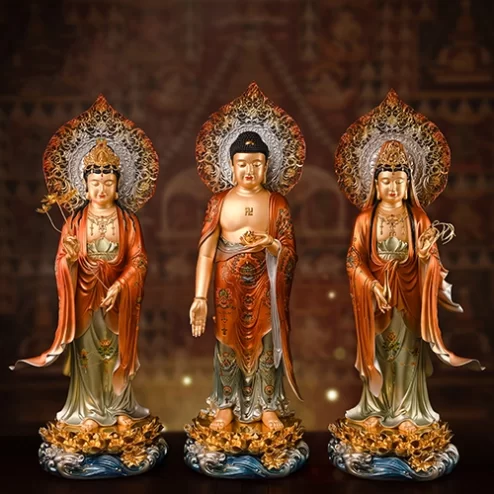 Tôn Tượng Tây Phương Tam Thánh Ngọc Thạch Phủ Đồng Kim Xích Quang T2455