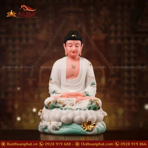 Tượng Bổn Sư Thích Ca Mâu Ni Thạch Anh Ngọc Liên Bạch Y T2458