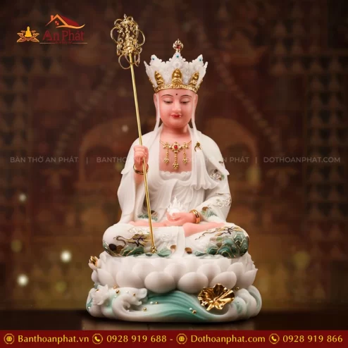 Tượng Địa Tạng Thạch Anh Ngọc Liên Bạch Y T2456