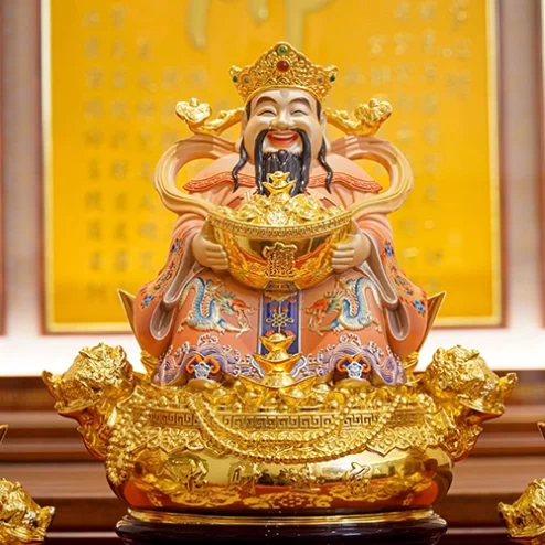 Tượng Thần Tiền Quan Lộc Ngồi Đồng Dát Vàng T2498