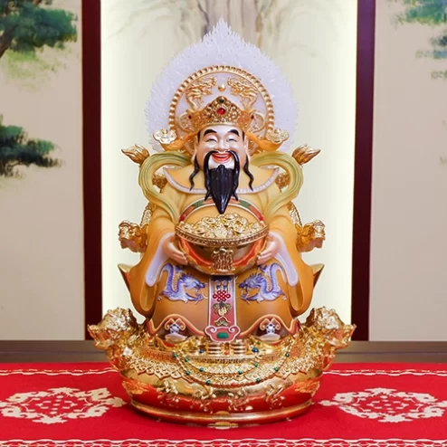 Tượng Thần Tiền Quan Lộc Song Long Ngọc Thạch Phủ Đồng Dát Vàng T2479