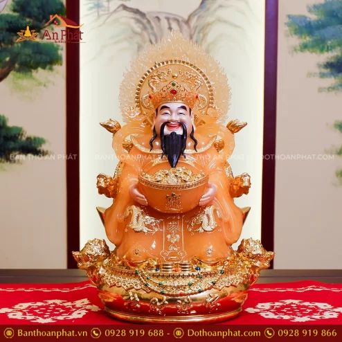 Tượng Thần Tiền Quan Lộc Song Long Ngọc Thạch Phủ Đồng Dát Vàng T2508