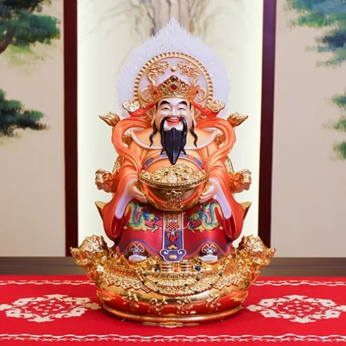 Tượng Thần Tiền Quan Lộc Song Long Ngọc Thạch Phủ Đồng Dát Vàng T2519