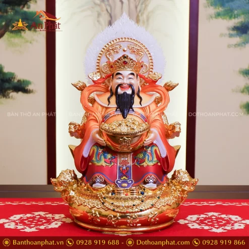 Tượng Thần Tiền Quan Lộc Song Long Ngọc Thạch Phủ Đồng Dát Vàng T2519