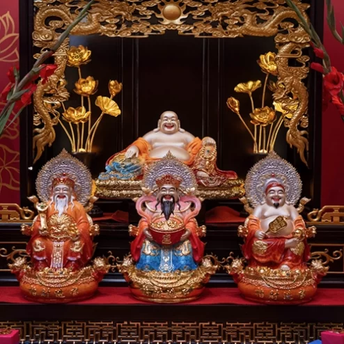 Tượng Tứ Phúc Ngọc Thạch Phủ Đồng Đỏ Hổ Phách T2530