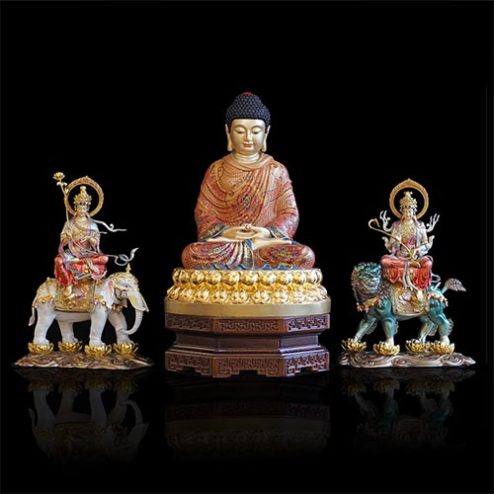 Bộ Tượng Phật Hoa Nghiêm Tam Thánh Đồng Cao Cấp Vẽ Gấm Nhập Khẩu T2709