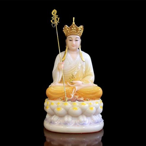 Tượng Địa Tạng Vương Bồ Tát Bột Đá Cao Cấp Sơn Vàng Ngồi T2651