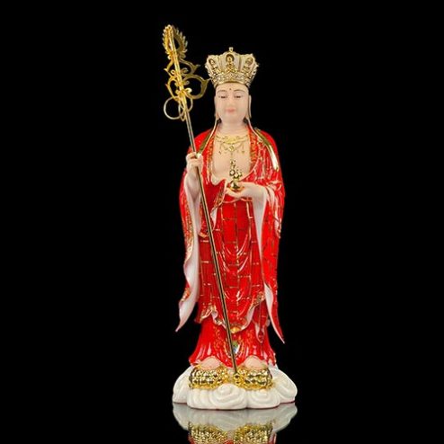 Tượng Địa Tạng Vương Bồ Tát Bột Đá Sơn Đỏ Đứng Mây Cao Cấp T2662