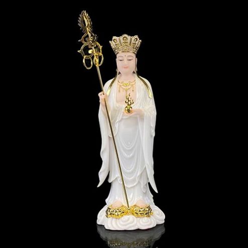 Tượng Địa Tạng Vương Bồ Tát Đứng Mây Bột Đá Trắng Nhập Khẩu T2656