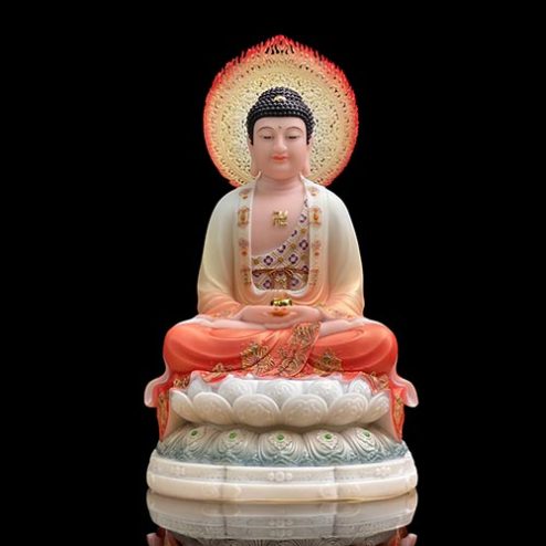 Tượng Phật A Di Bột Đá Cao Cấp Đế Bảo Liên Có Hào Quang T2512