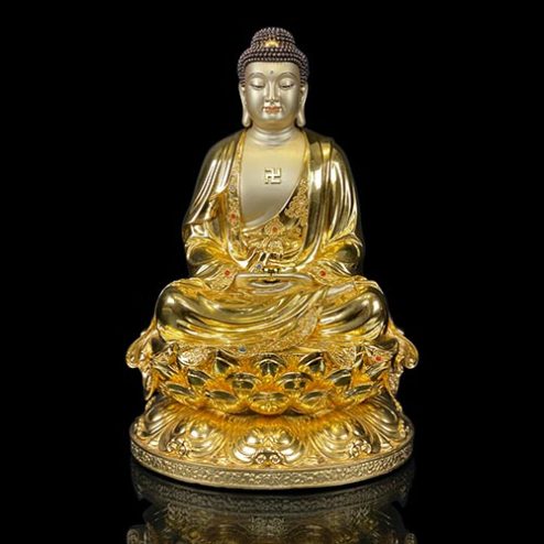 Tượng Phật A Di Đà Bằng Đồng Dát Vàng Ấn Bảo Ngồi Đế Sen Cao Cấp T2541