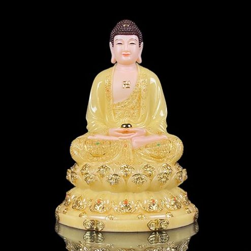 Tượng Phật A Di Đà Bột Đá Thạch Anh Dát Vàng Ngồi Đài Sen T2510