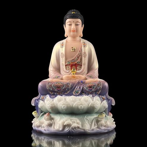 Tượng Phật A Di Đà Ngồi Đế Non Nước Bột Đá Sơn Màu Cao Cấp T2539