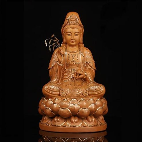 Tượng Phật Bà Quan Âm Bồ Tát Gỗ Cao Cấp Viền Vàng Mẫu Ngồi Đài Sen T2598