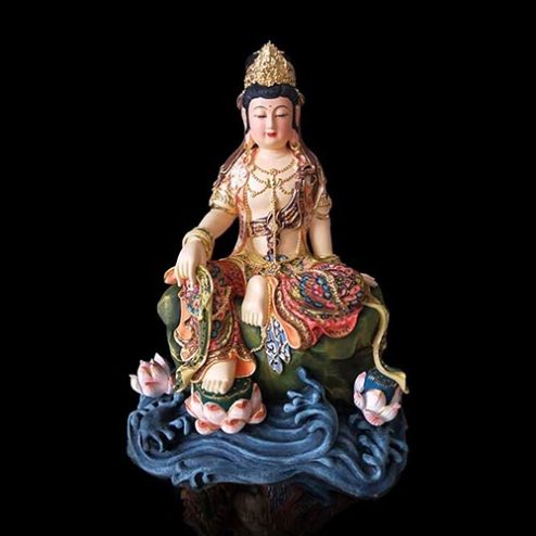 Tượng Phật Bà Quan Âm Ngồi Tự Tại Nam Hải Từ Bi Composite Vẽ Gấm Nhập Khẩu T2725