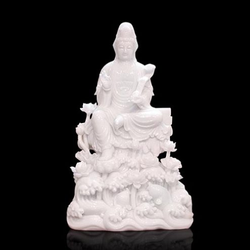 Tượng Phật Bà Quan Âm Tự Tại Đá Hán Bạch Ngọc Trắng Cao Cấp T2829