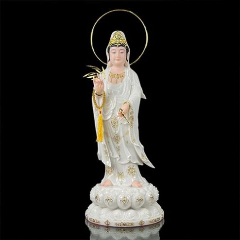 Tượng Phật Bà Quan Thế Âm Bồ Tát Trắng Viền Vàng Đứng Cao Cấp T2590