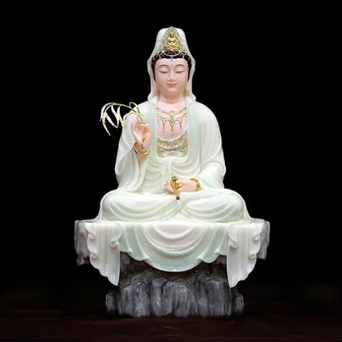Tượng Quan Thế Âm Bồ Tát Bột Đá Xanh Thiên Thanh Ngồi Tự Tại T2570
