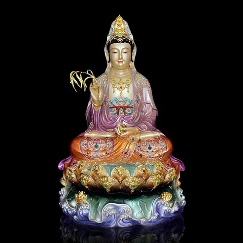 Tượng Quan Thế Âm Bồ Tát Đồng Men Cổ Mẫn Bảo Ngồi Đế Non Nước Cao Cấp T2604