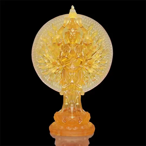 Tượng Thiên Thủ Thiên Nhãn Lưu Ly Vàng Dát Vàng Cao Cấp Mẫu Đứng Nhập Khẩu T2669